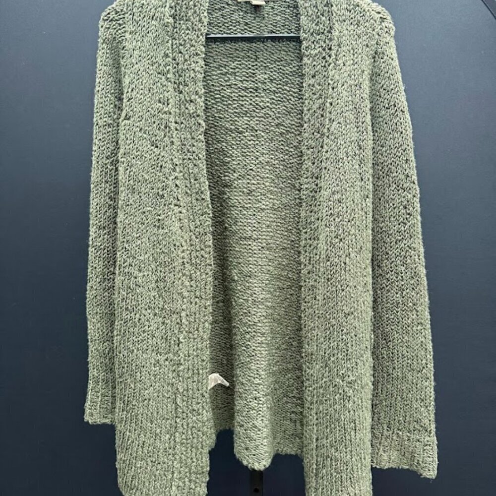 Tommy Bahama Olive Green Open Front Wool Blend Knit Cardigan